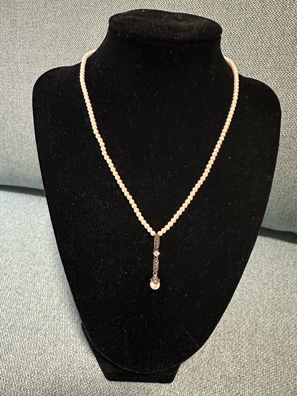 Judith Jack Sterling Silver Pearl and Marcasite Lariat Necklace